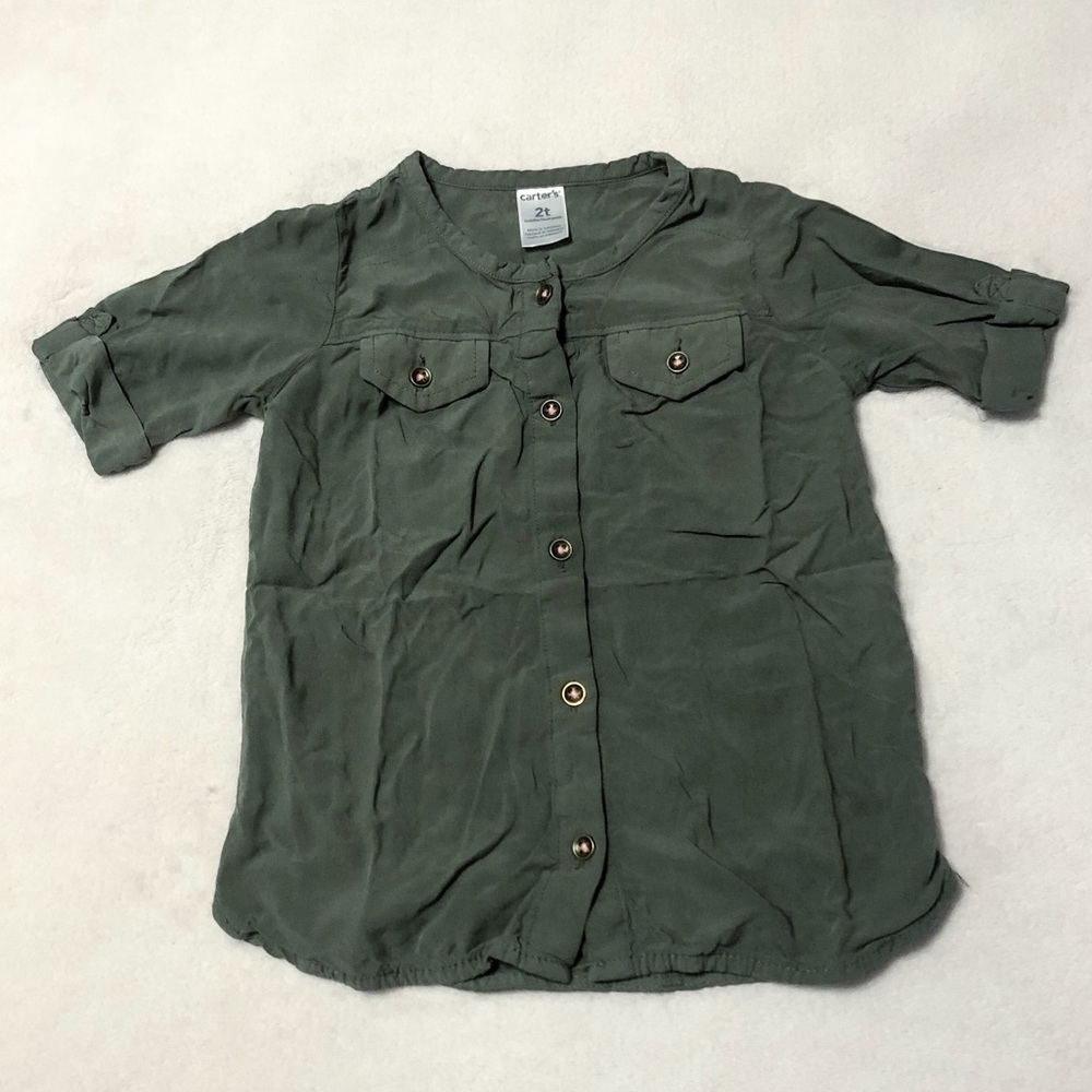 Girls Olive Green Button Down Shirt - Carter’s 2T